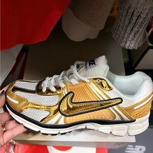 Metallic Gold and White Running Shoes